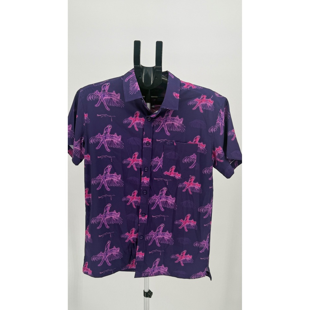 Retro Rifle Saws & Macaws‎ Parrot Tropical Print Short Sleeve Button Shirt Men M